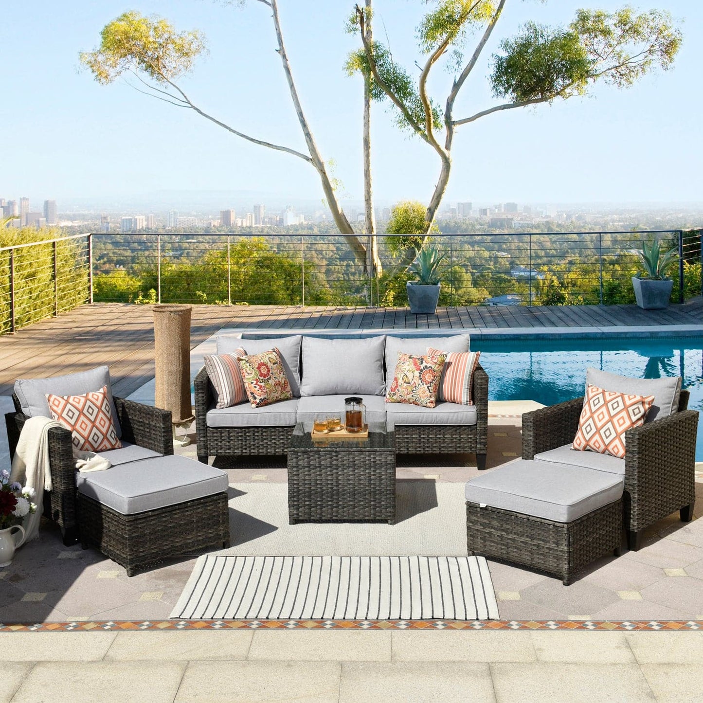 OVIOS Patio Conversation Set New Vultros 6-Piece High Back with Cushions