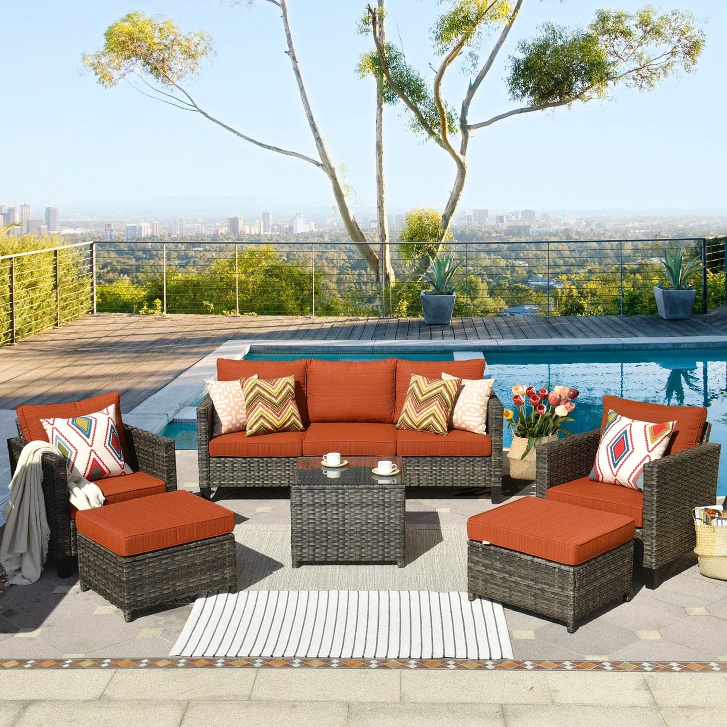 OVIOS Patio Conversation Set New Vultros 6-Piece High Back with Cushions
