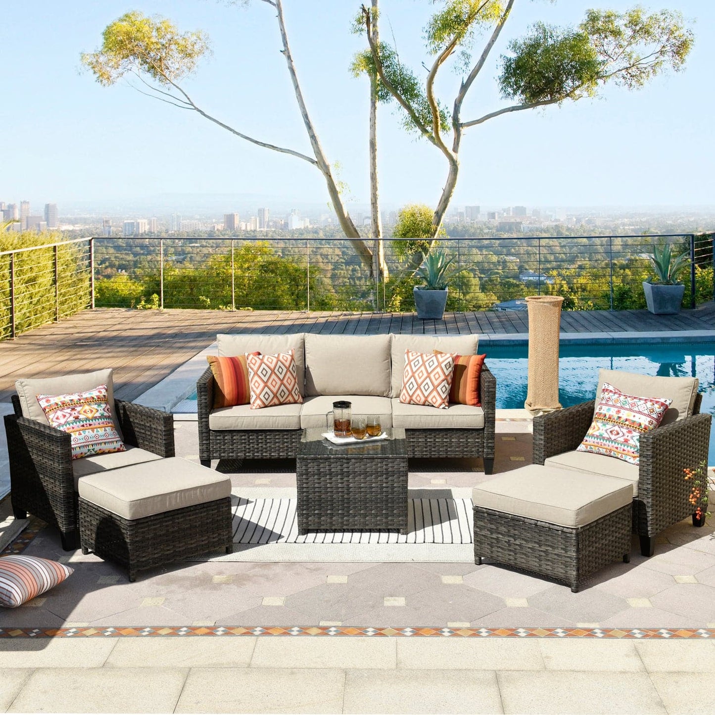 OVIOS Patio Conversation Set New Vultros 6-Piece High Back with Cushions