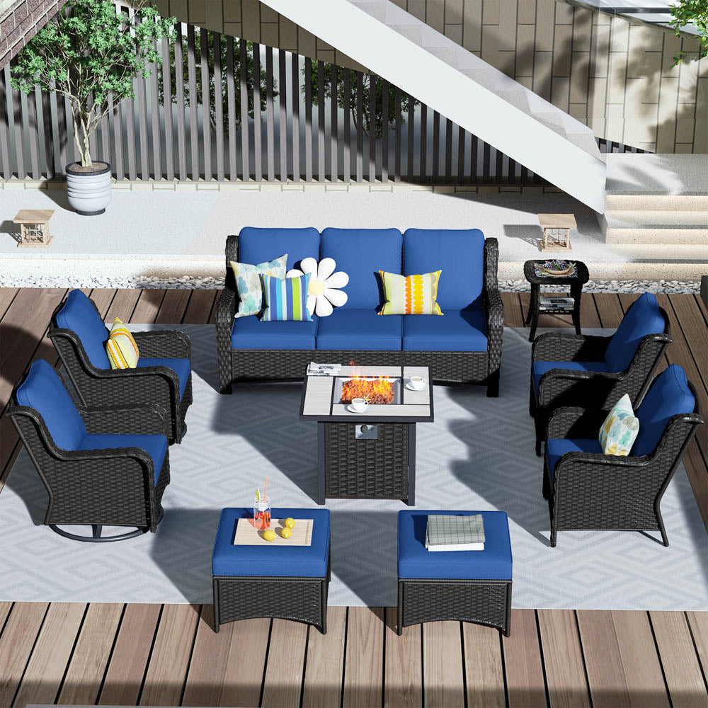 OVIOS Outdoor Furniture 9-Piece with 30'' Fire Pit Table and Kenard 2 Rocking Chairs