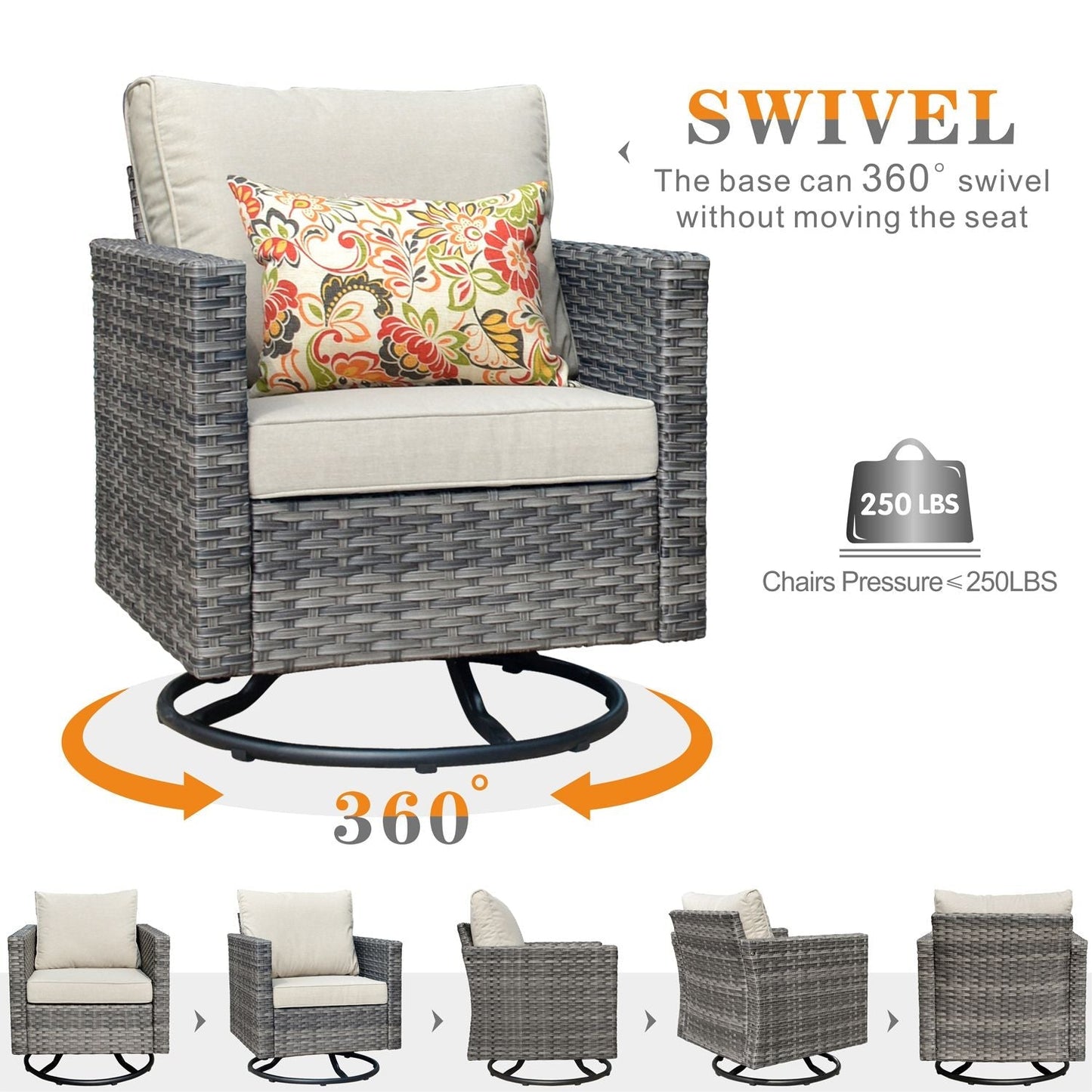 OVIOS Outdoor Sectional Furniture 11-Piece with Rocking Chair and 30'' Fire Pit Table