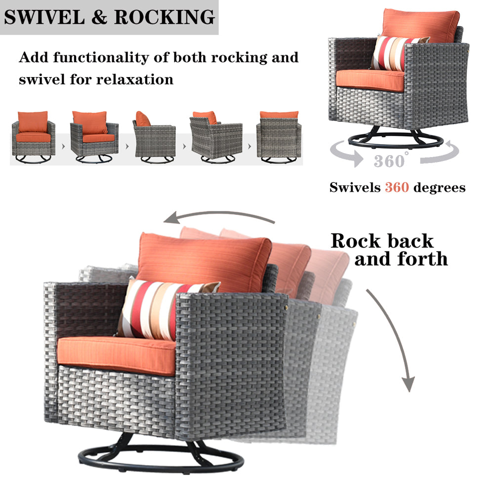 OVIOS Patio Vultros 7-Piece Set with 2 Rocking chairs and 30'' Propane Fire Pit Table
