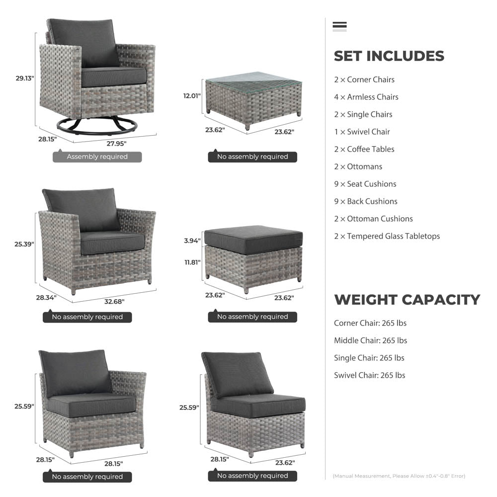 OVIOS New Rimaru Series Patio Furniture Set 13-Piece include Swivel Chairs Set Partially Assembled