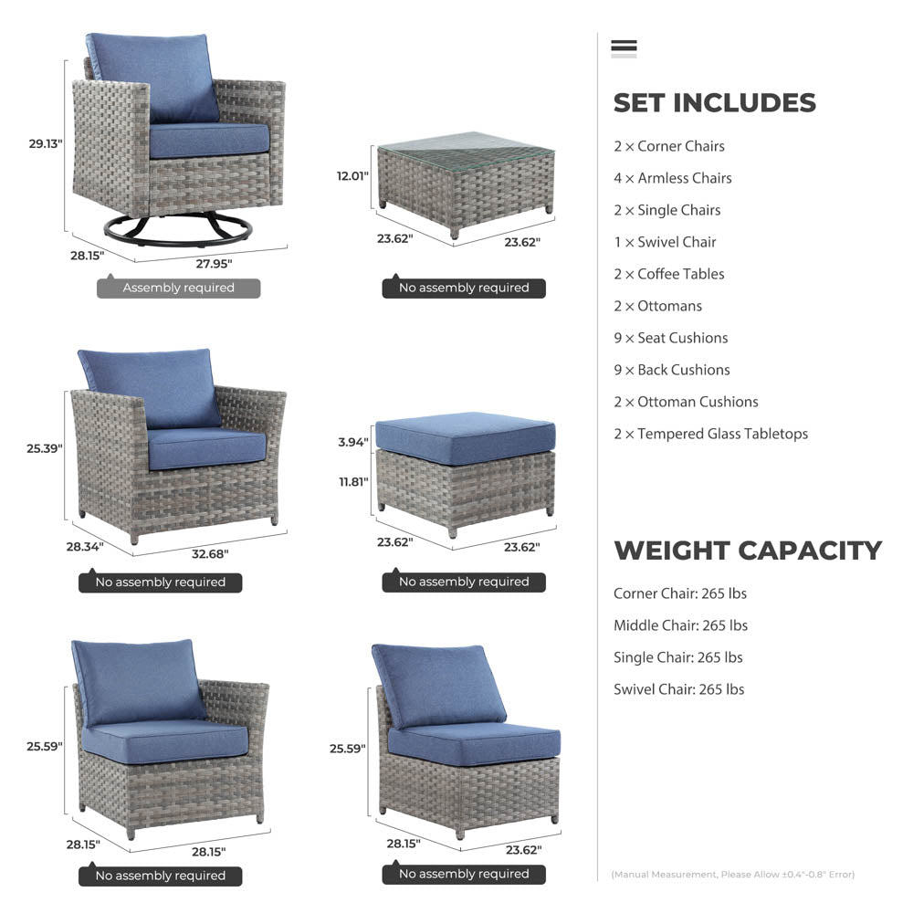 OVIOS New Rimaru Series Patio Furniture Set 13-Piece include Swivel Chairs Set Partially Assembled