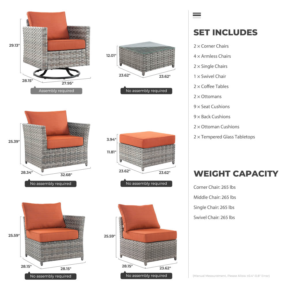 OVIOS New Rimaru Series Patio Furniture Set 13-Piece include Swivel Chairs Set Partially Assembled