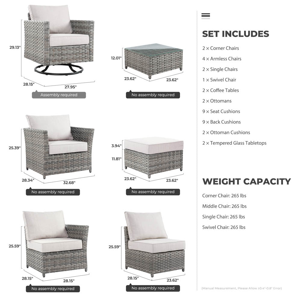 OVIOS New Rimaru Series Patio Furniture Set 13-Piece include Swivel Chairs Set Partially Assembled