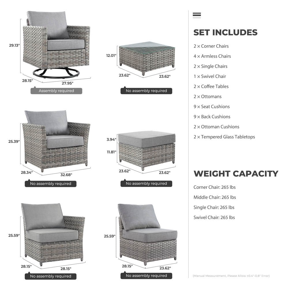 OVIOS New Rimaru Series Patio Furniture Set 13-Piece include Swivel Chairs Set Partially Assembled