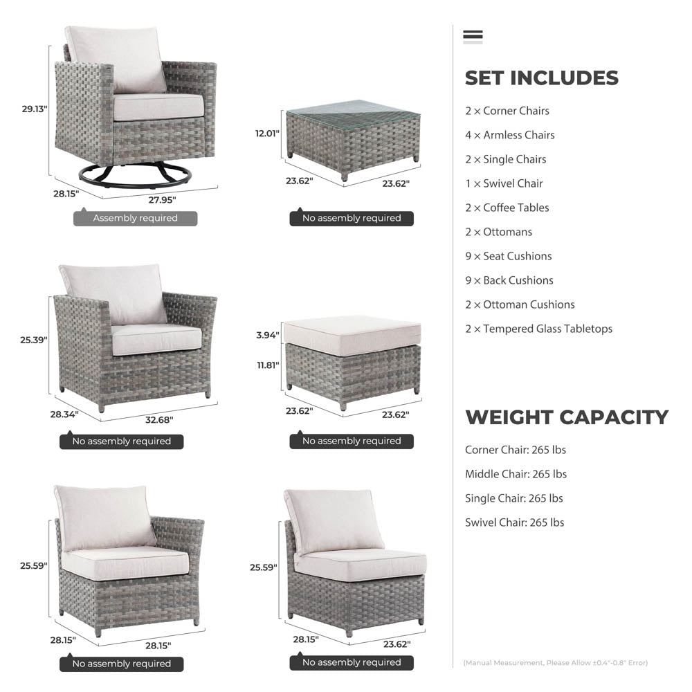 OVIOS New Rimaru Series Patio Furniture Set 13-Piece include Swivel Chairs Set Partially Assembled