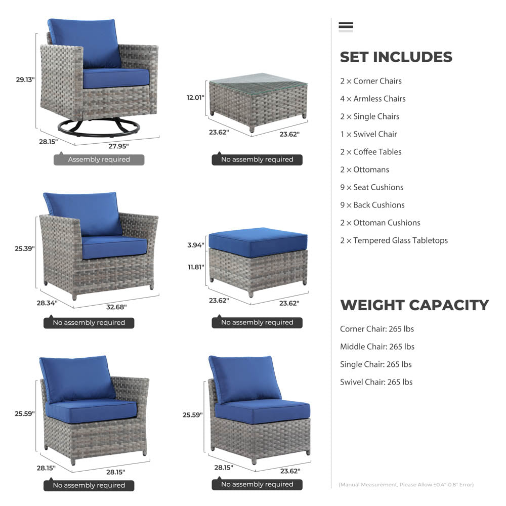 OVIOS New Rimaru Series Patio Furniture Set 13-Piece include Swivel Chairs Set Partially Assembled