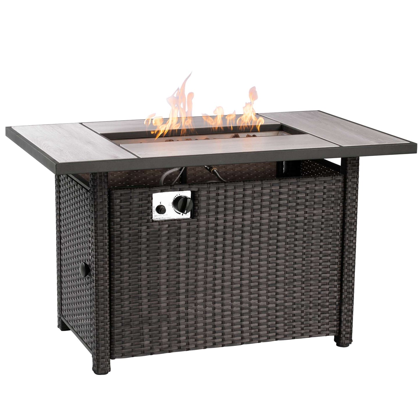 OVIOS 42'' Rectangle Propane Fire Pit Table Brown wicker for Rimaru Series