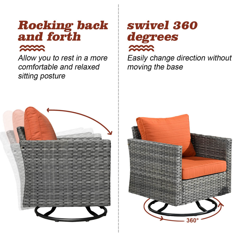 OVIOS Patio Vultros 8-Piece Set With Swivel Chair and Rectangle 42'' Propane Fire Pit Table