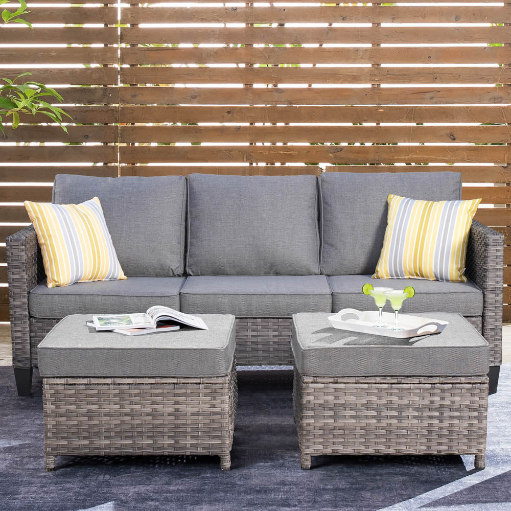 OVIOS Outdoor Couch New Vultros 3-Piece High Back with Ottoman