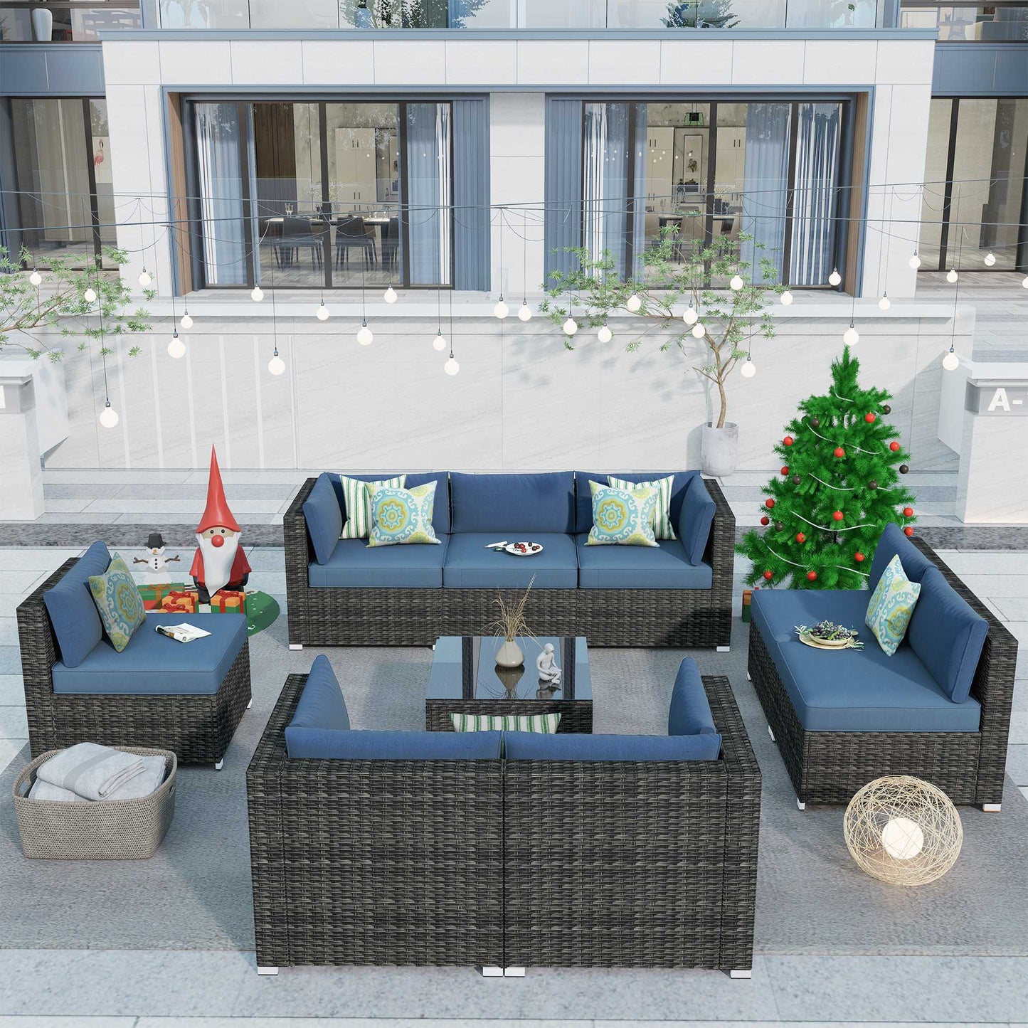 OVIOS Outdoor Sectional Furniture 9-Piece with Cushions and Table