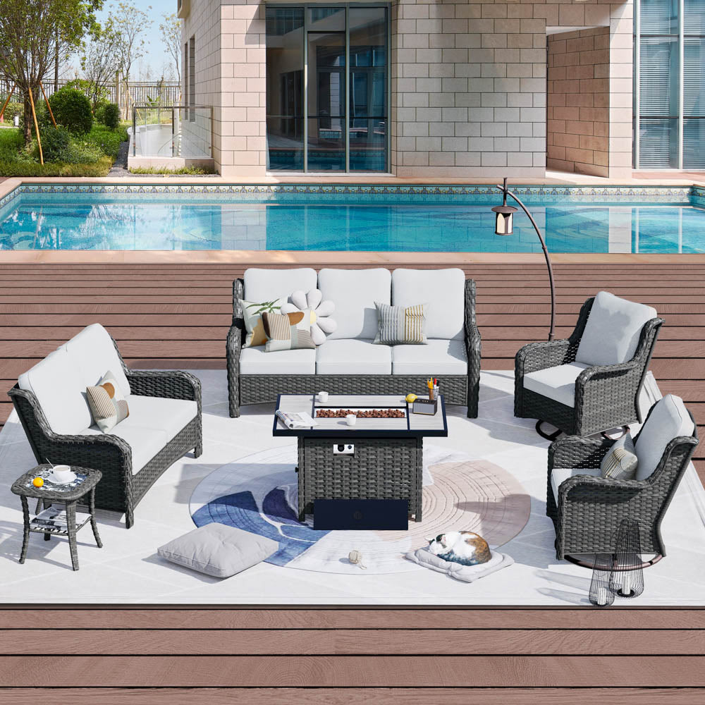 OVIOS Patio Kenard 6-Piece Conversation Set with 42'' Rectangle Propane Fire Pit Table and Rocking Chairs