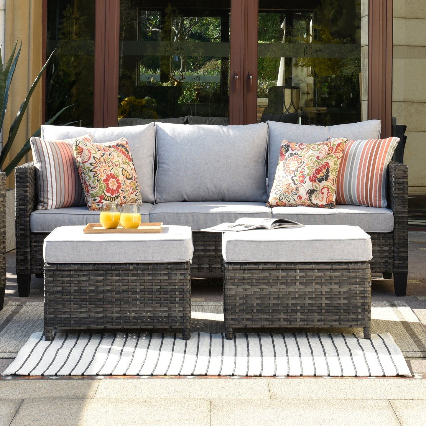 OVIOS Outdoor Couch New Vultros 3-Piece High Back with Ottoman