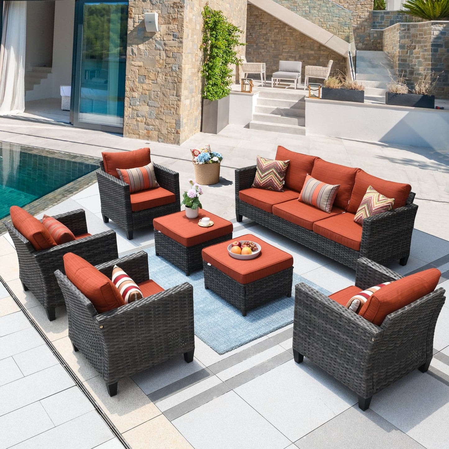 OVIOS Patio Furniture Set New Vultros 7-Piece High Back with Cushions