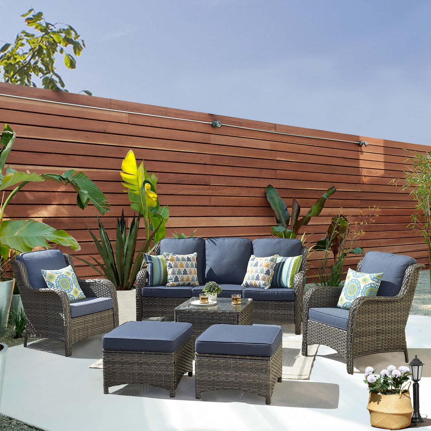 OVIOS Patio Furniture Set 6-Piece with Table Kenard Curved Handrest