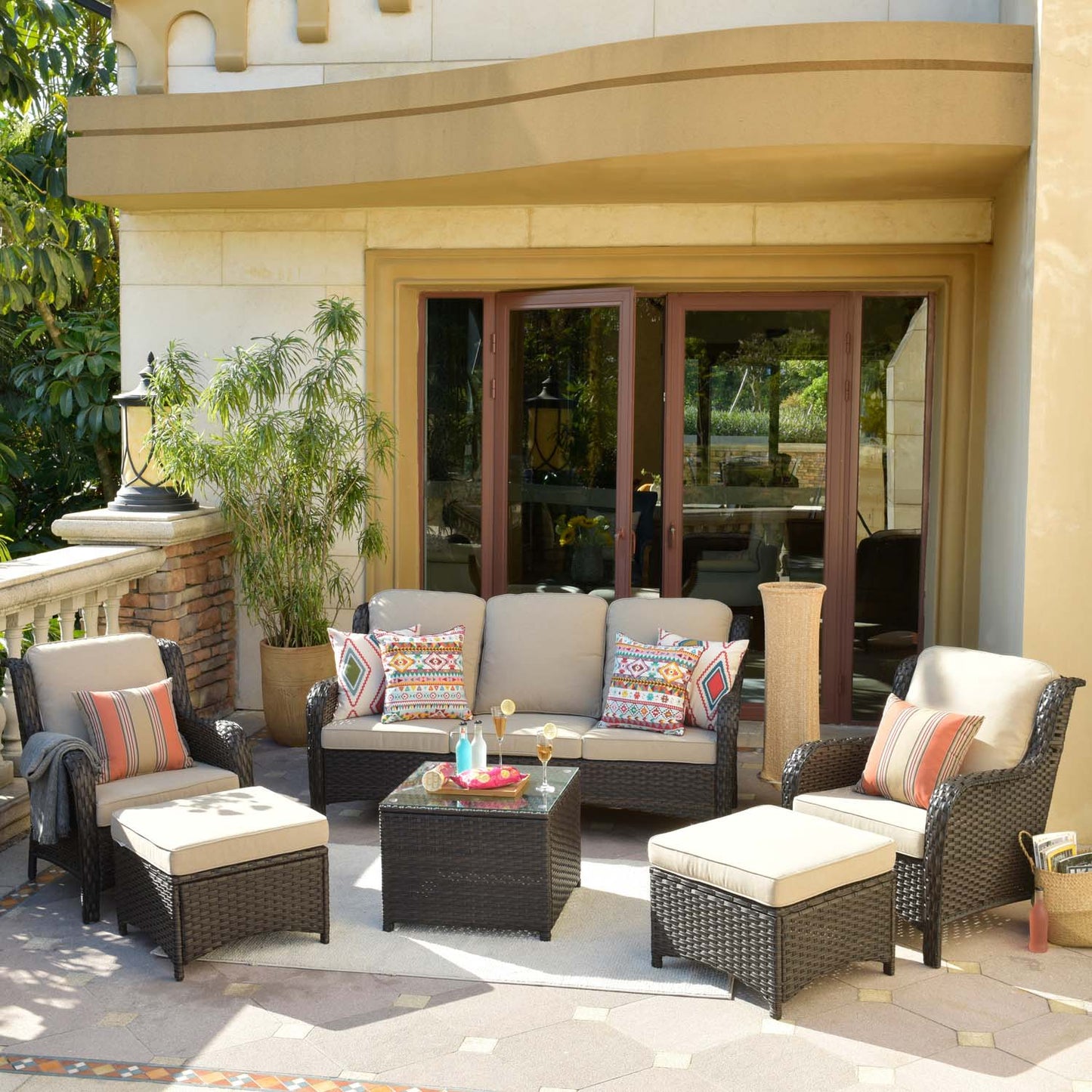 OVIOS Patio Furniture Set 6-Piece with Table Kenard Curved Handrest