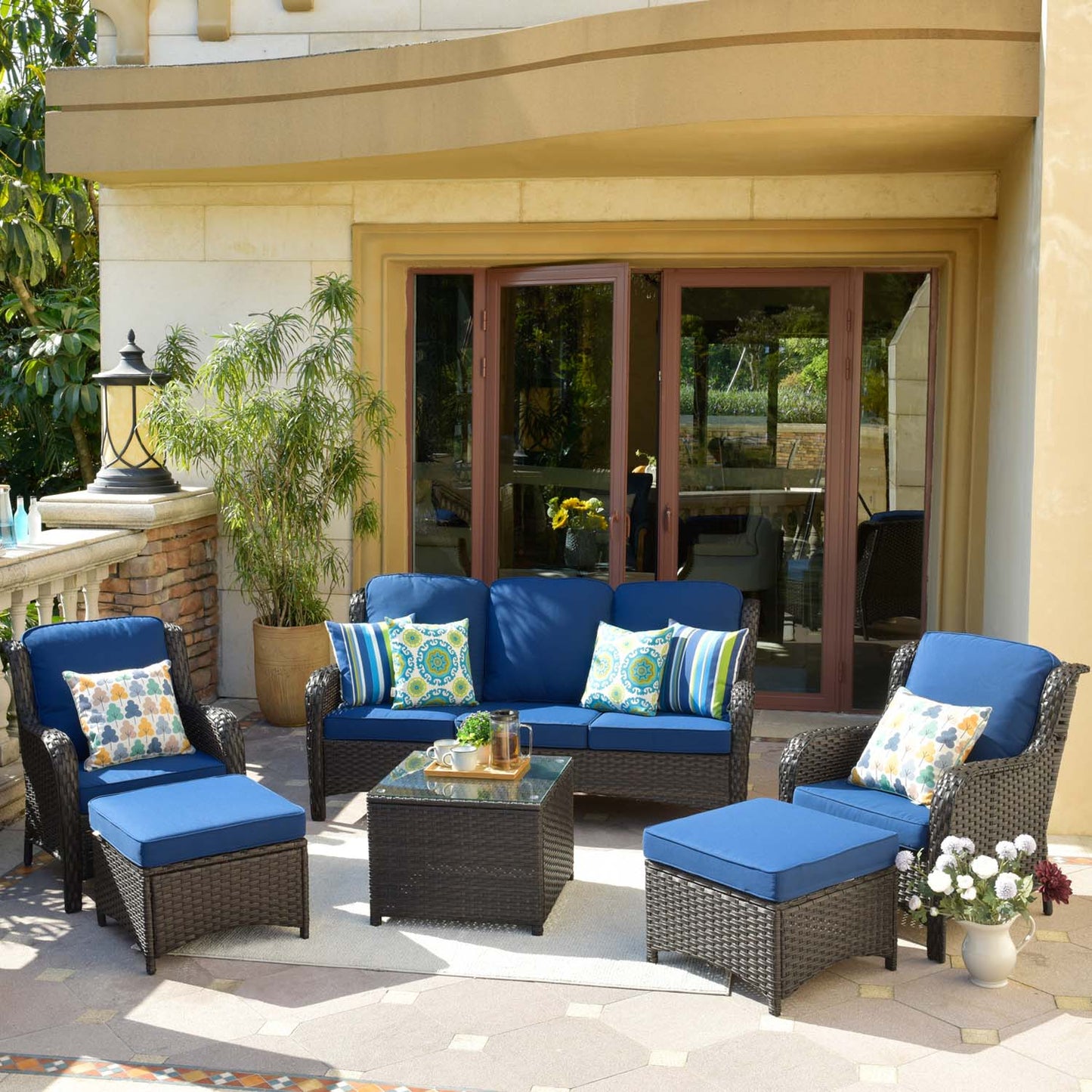 OVIOS Patio Furniture Set 6-Piece with Table Kenard Curved Handrest
