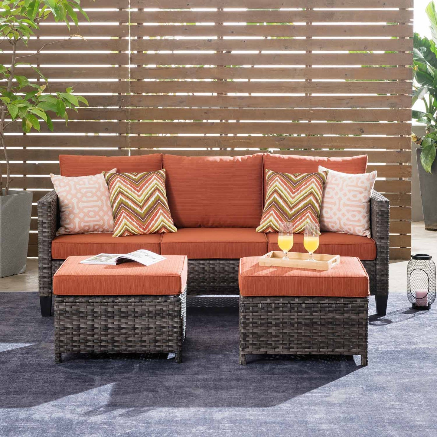 OVIOS Outdoor Couch New Vultros 3-Piece High Back with Ottoman
