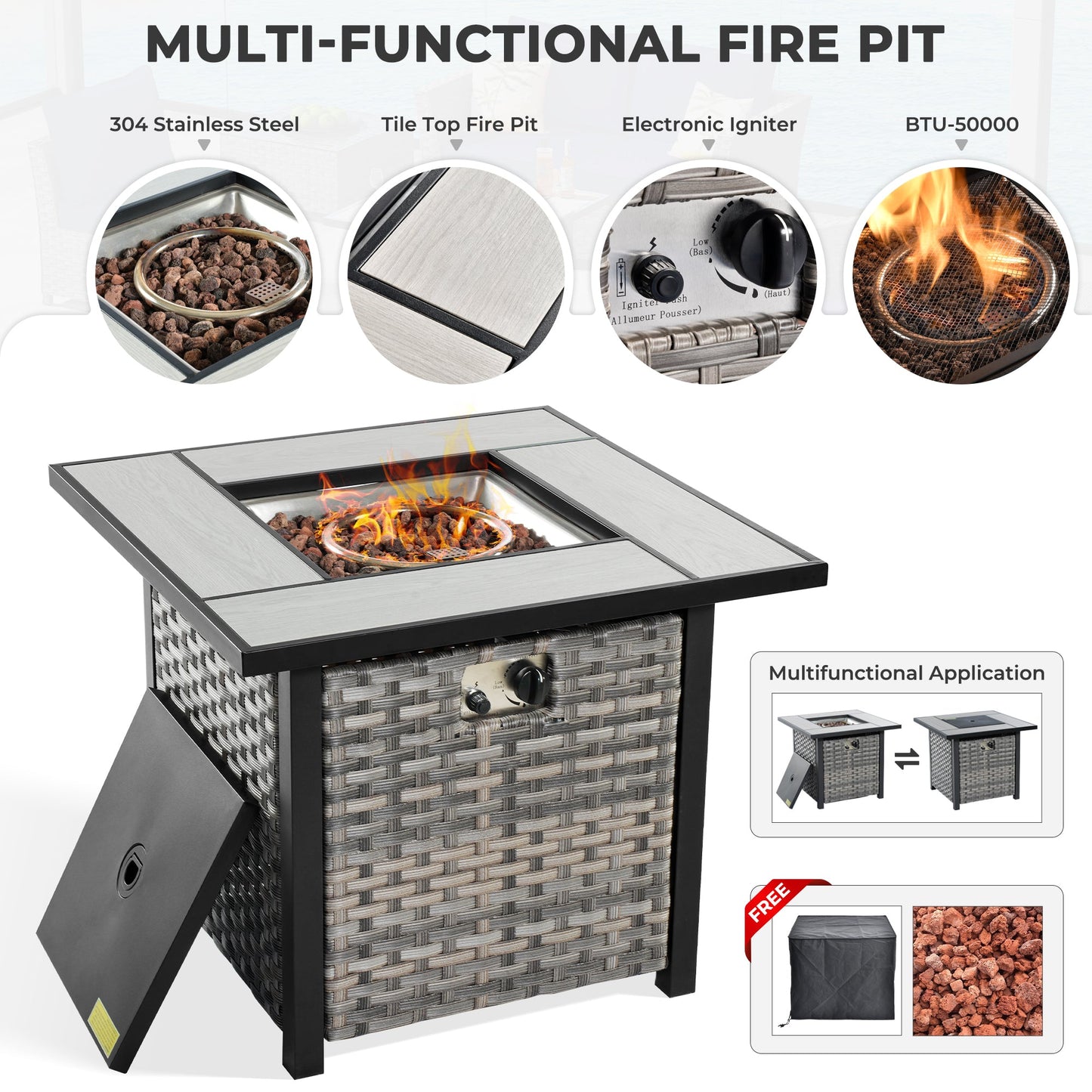 OVIOS Patio Outdoor 30'' Fire Pit Table for BBR/BRS Series