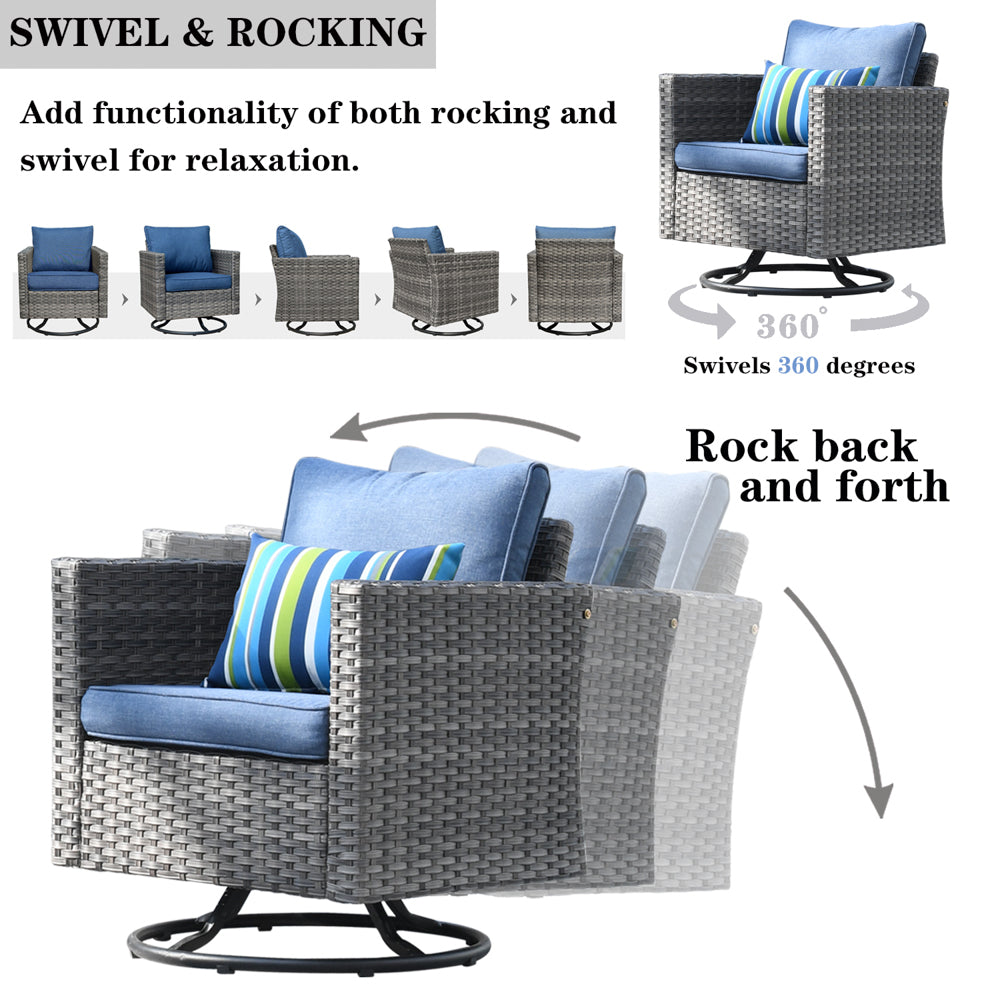 OVIOS Patio Vultros 7-Piece Set with 2 Rocking chairs and 30'' Propane Fire Pit Table