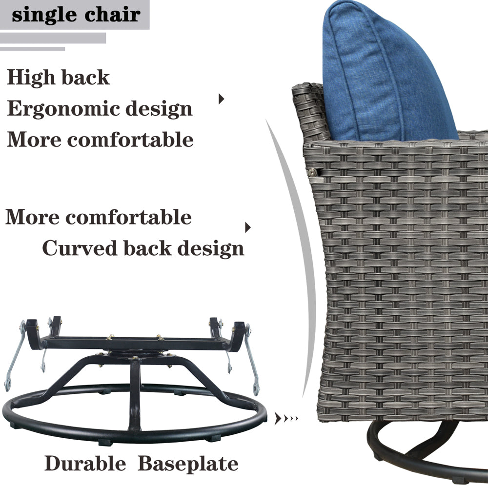 OVIOS Patio Vultros 7-Piece Set with 2 Rocking chairs and 30'' Propane Fire Pit Table