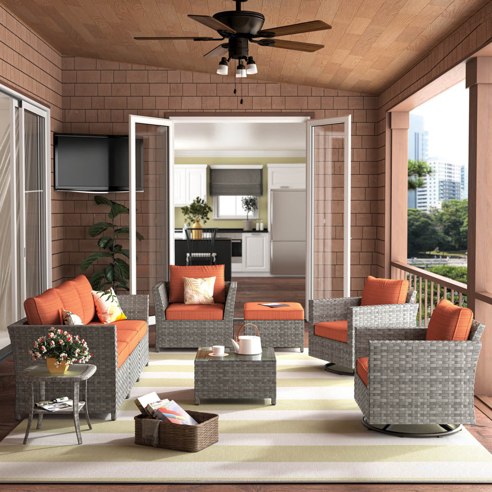 OVIOS New Rimaru Series Patio Furniture Set 9-Piece include Swivel Chairs Set Partially Assembled