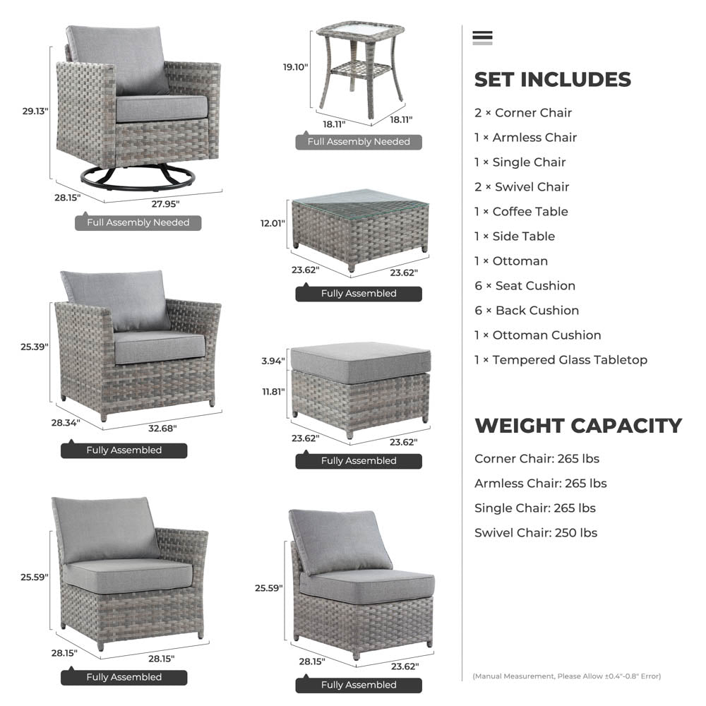 OVIOS New Rimaru Series Patio Furniture Set 9-Piece include Swivel Chairs Set Partially Assembled