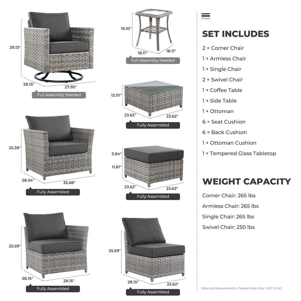 OVIOS New Rimaru Series Patio Furniture Set 9-Piece include Swivel Chairs Set Partially Assembled