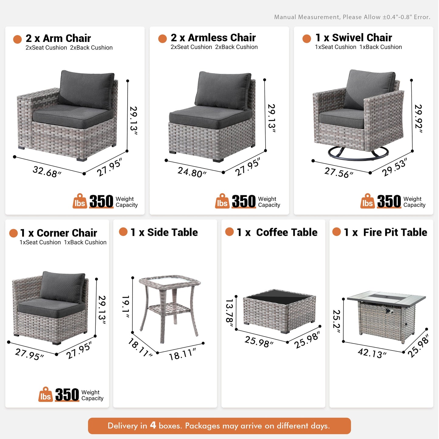OVIOS 9-Piece Outdoor Furniture Set with 7.68'' Wide Armrests
