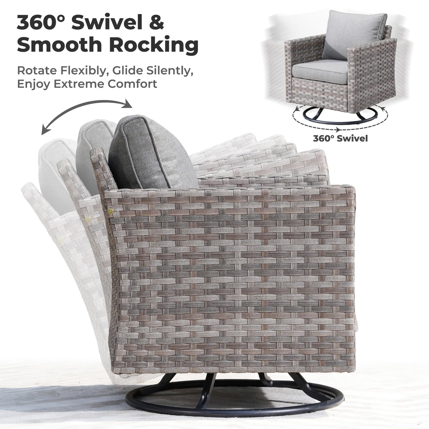 Ovios 10 Pieces Patio Furniture with 7.68'' Handrails and 30'' Fire Pit Table Rocking Chair