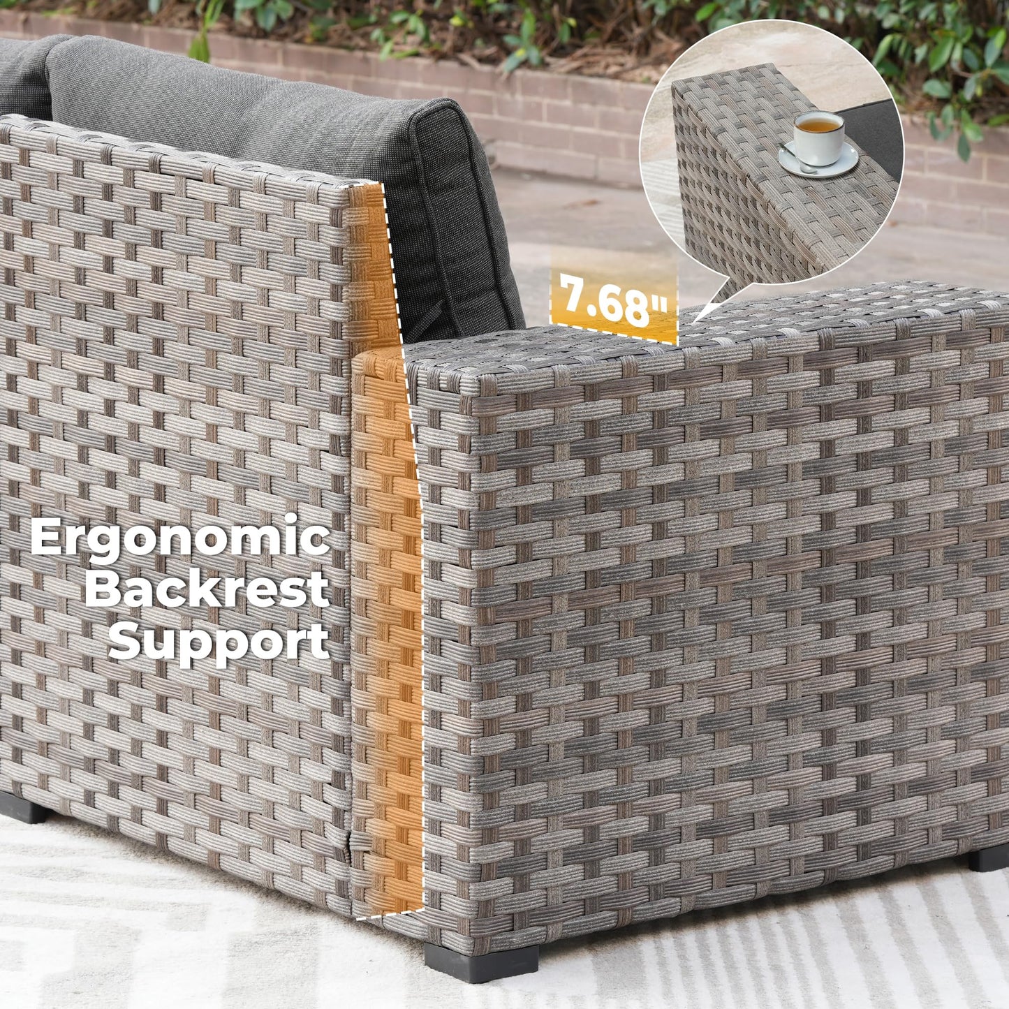 Ovios 10 Pieces Patio Furniture with 7.68'' Handrails and 30'' Fire Pit Table Rocking Chair