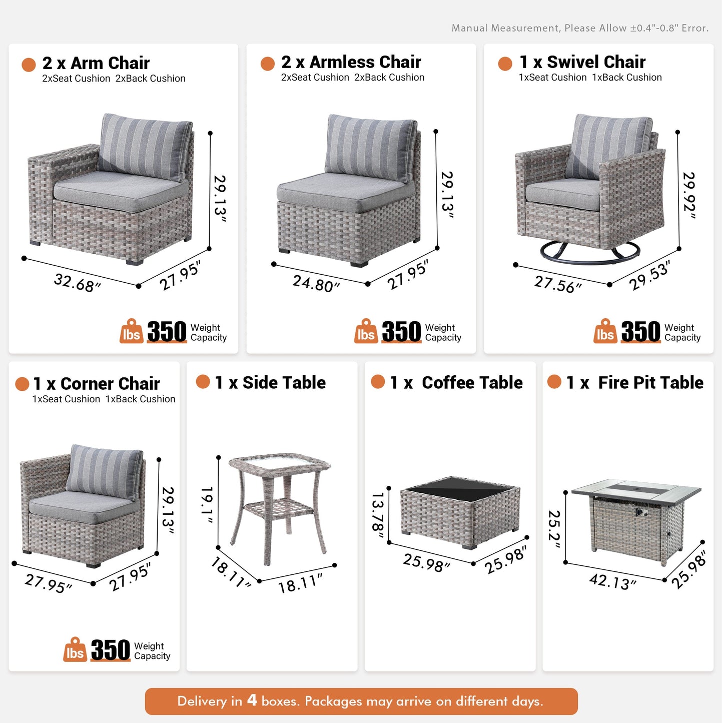 OVIOS 9-Piece Outdoor Furniture Set with 7.68'' Wide Armrests