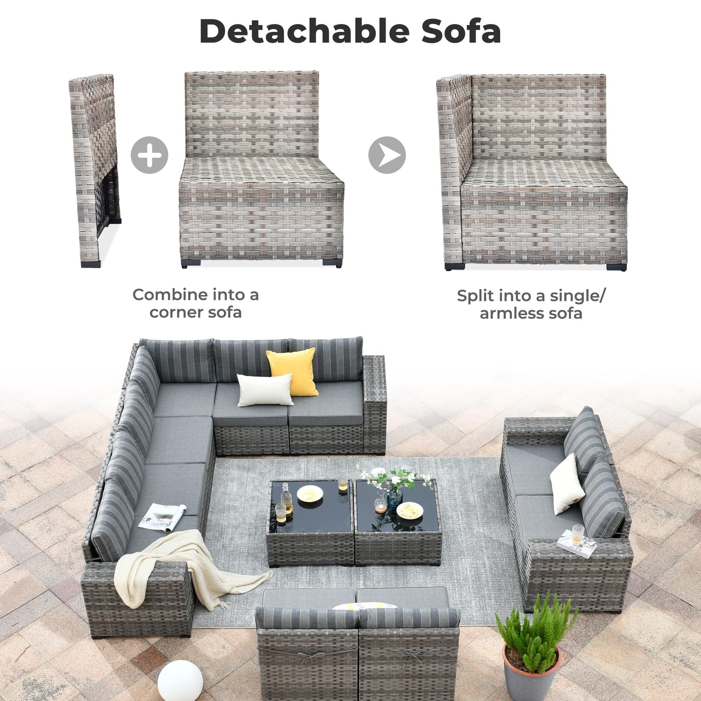 OVIOS 12 Pieces Patio Conversation Set with 7.68'' Broad Handrails