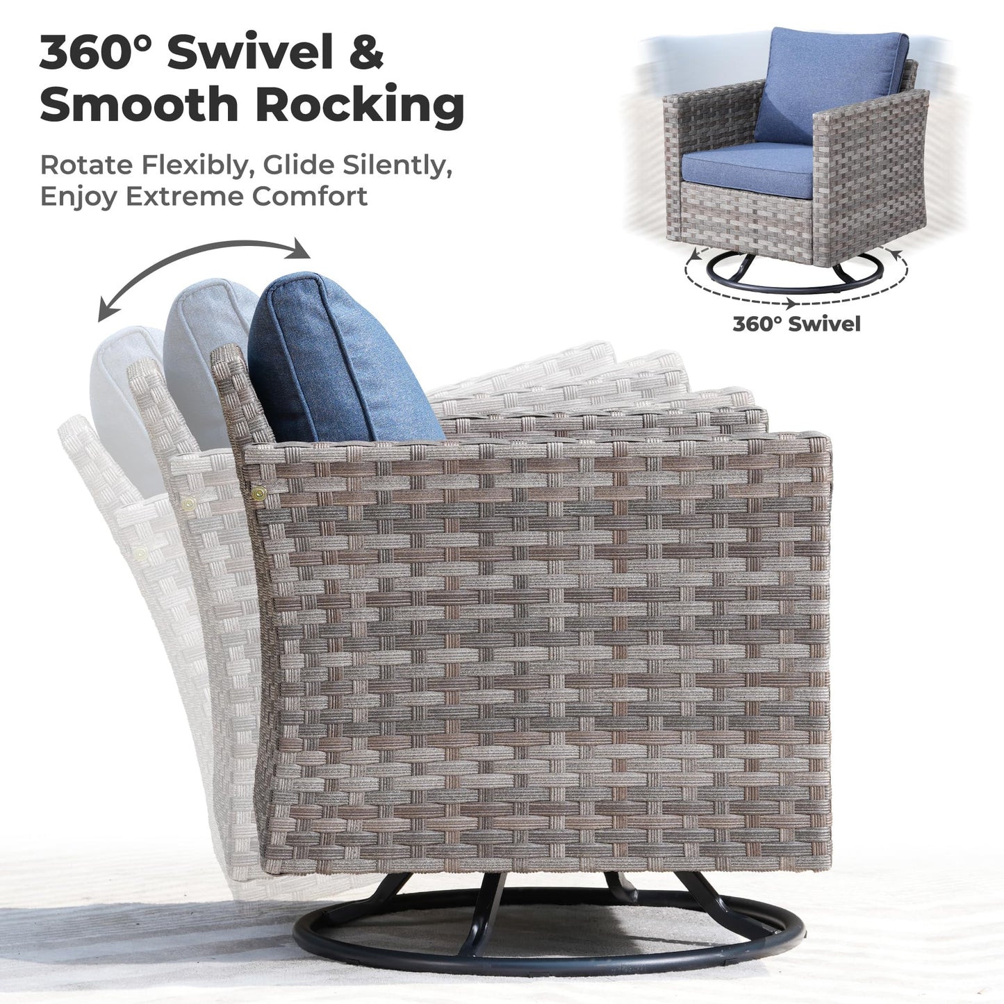 OVIOS 9 Pieces Outdoor Furniture with 7.68'' Broad Handrails and Rocking Chair
