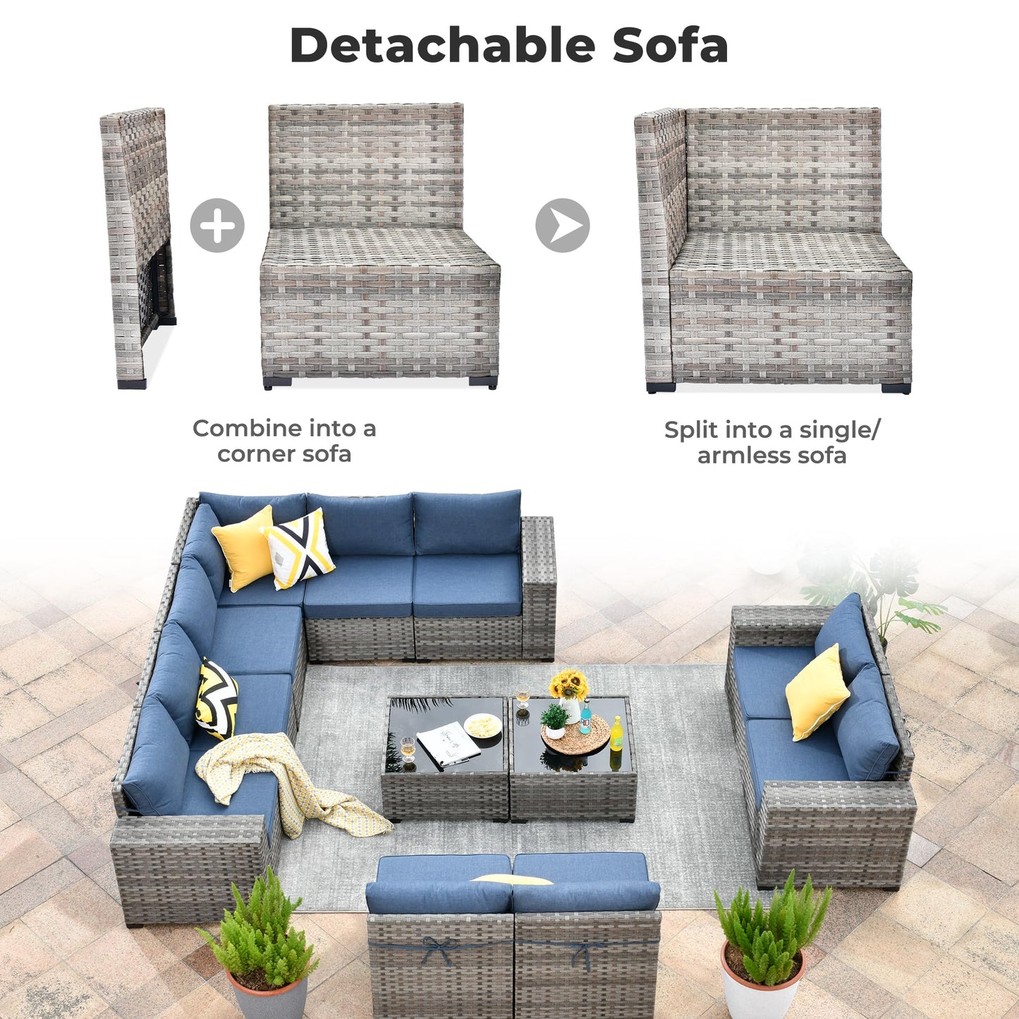 OVIOS 12 Pieces Patio Conversation Set with 7.68'' Broad Handrails