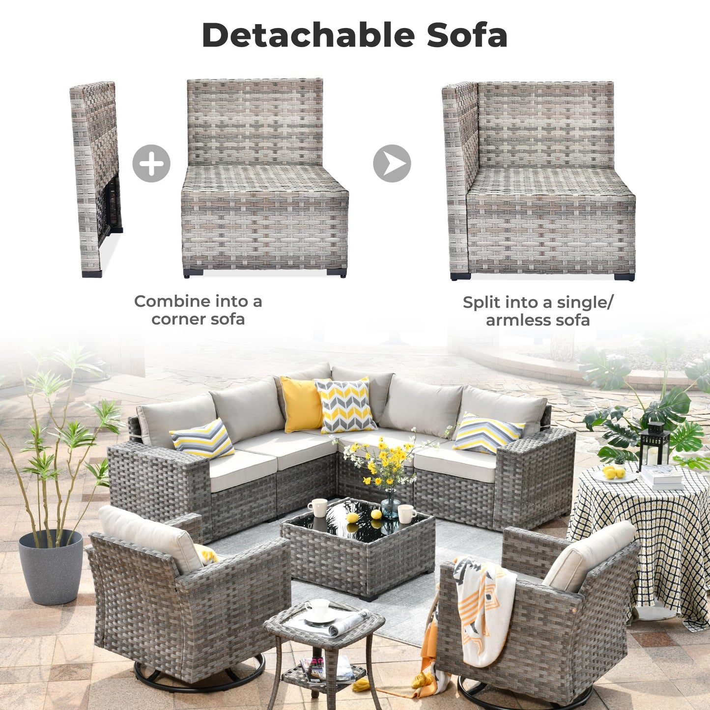 OVIOS 9 Pieces Outdoor Furniture with 7.68'' Broad Handrails and Rocking Chair