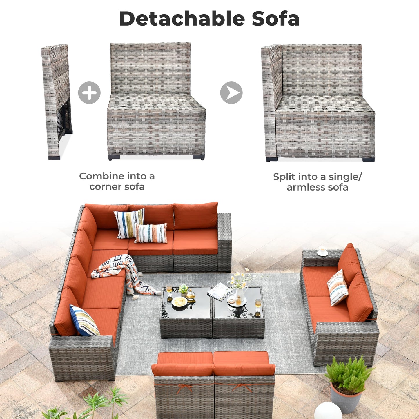OVIOS 12 Pieces Patio Conversation Set with 7.68'' Broad Handrails