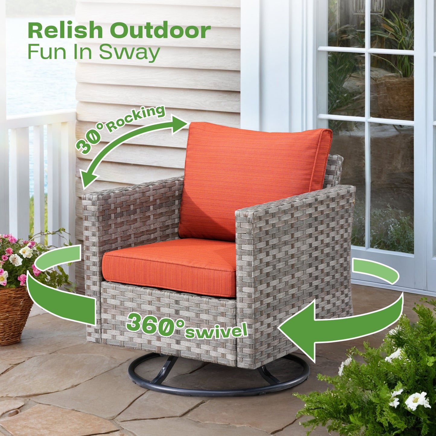 OVIOS Rocking Chair Outdoor Table and Chairs matching BBR broad handrails series
