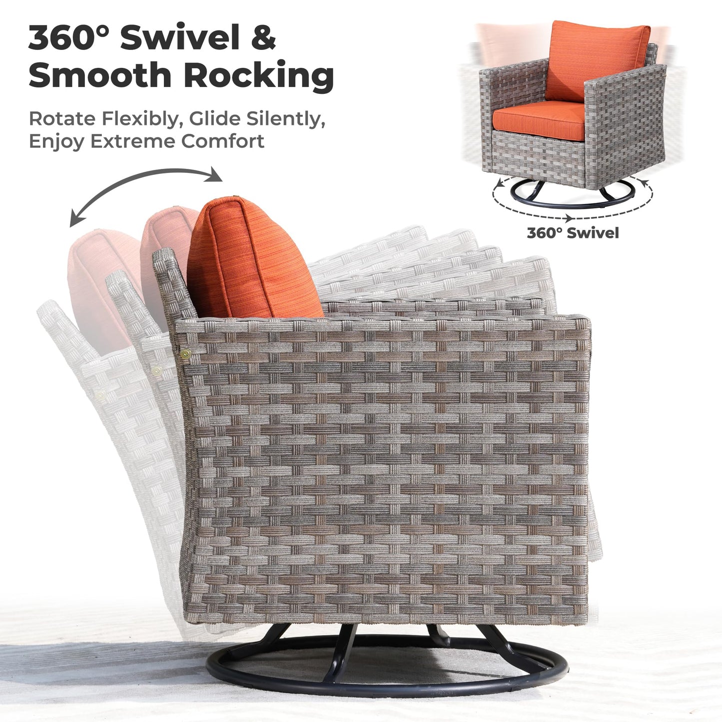 Ovios 9 Pieces Patio Furniture Set, Outdoor Sectional Sofa with Swivel Rocking Chair, 30" Fire Pit Table