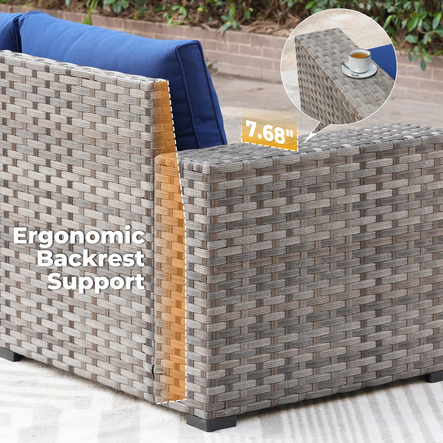 Ovios 10 Pieces Patio Furniture with 7.68'' Handrails and 30'' Fire Pit Table Rocking Chair