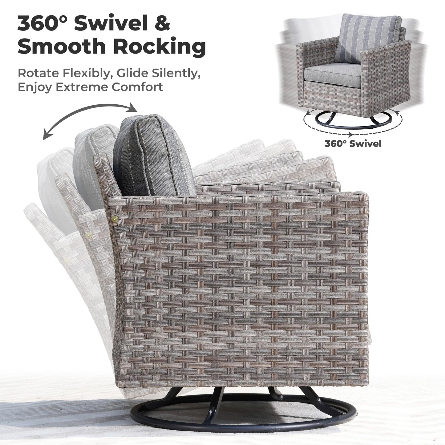 OVIOS 9 Pieces Outdoor Furniture with 7.68'' Broad Handrails and Rocking Chair