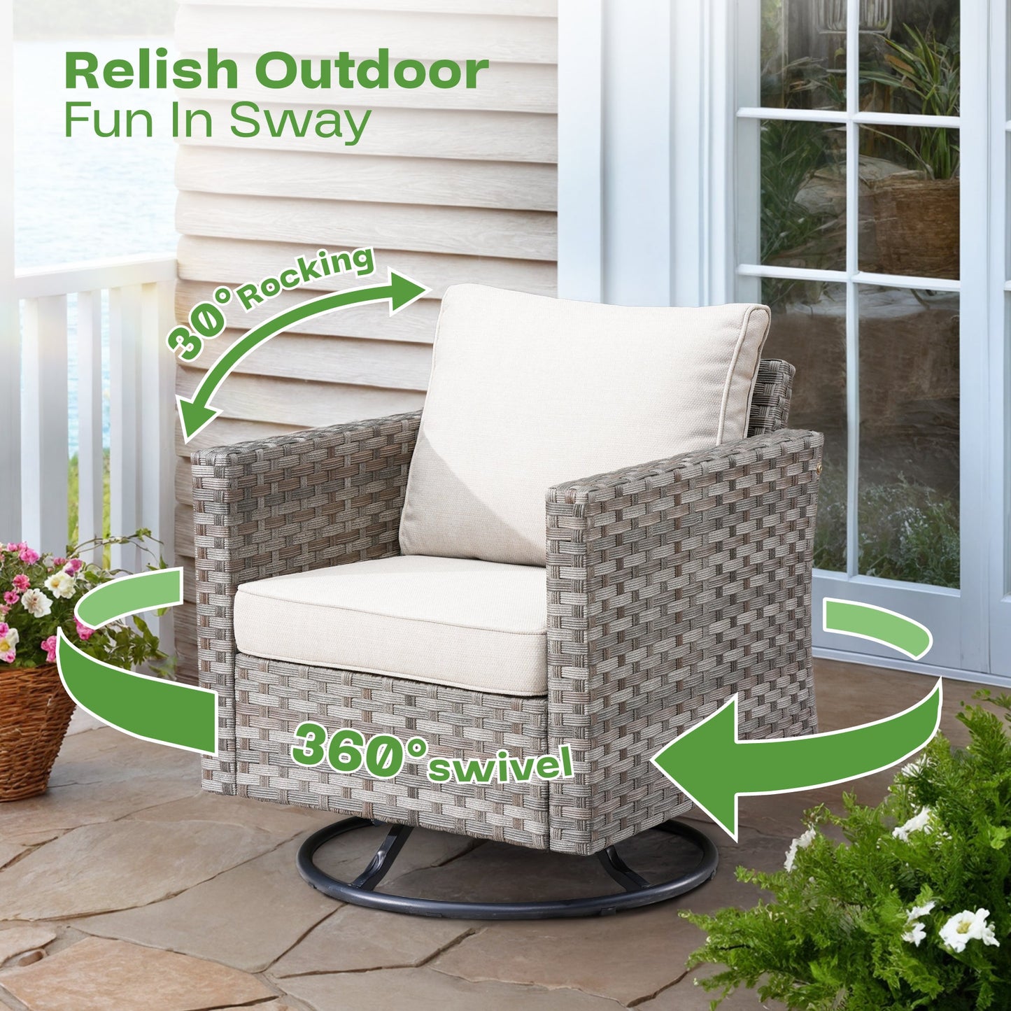 OVIOS Rocking Chair Outdoor Table and Chairs matching BBR broad handrails series