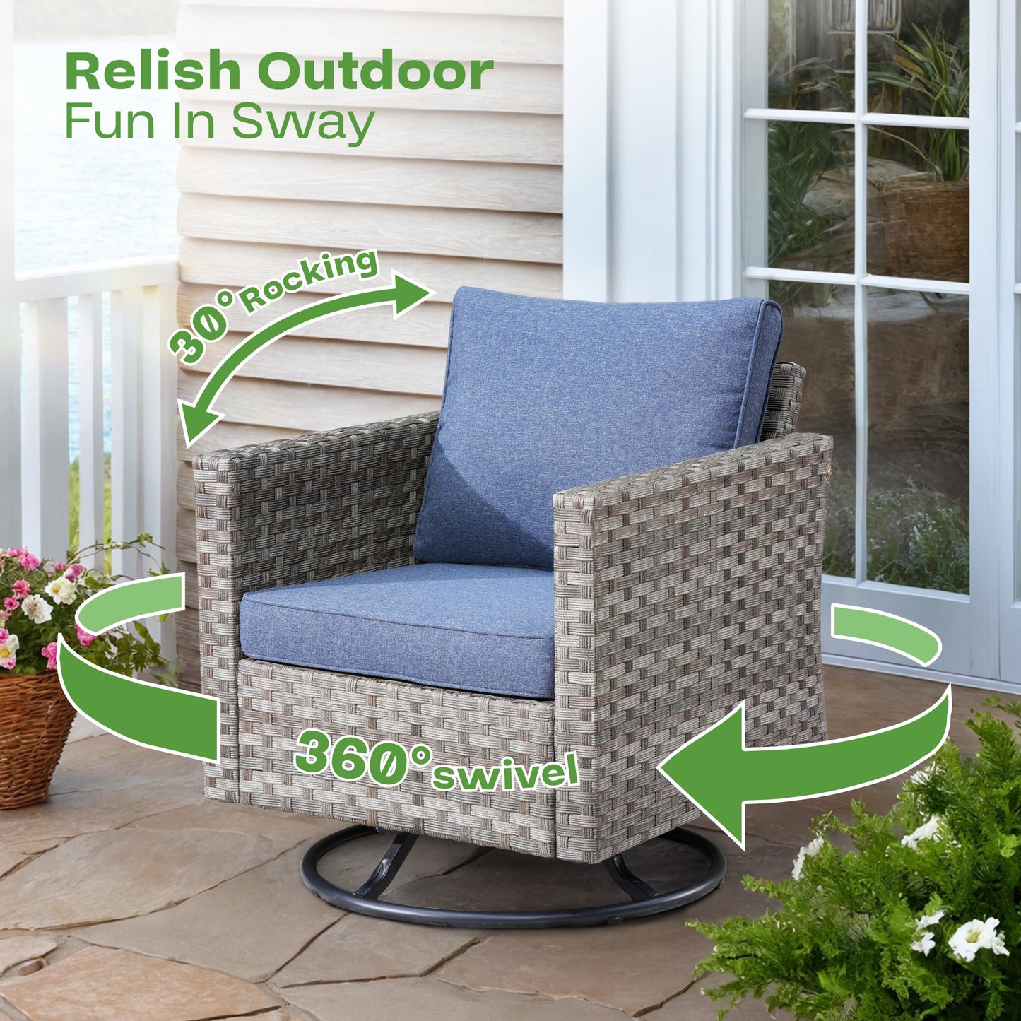 OVIOS Rocking Chair Outdoor Table and Chairs matching BBR broad handrails series