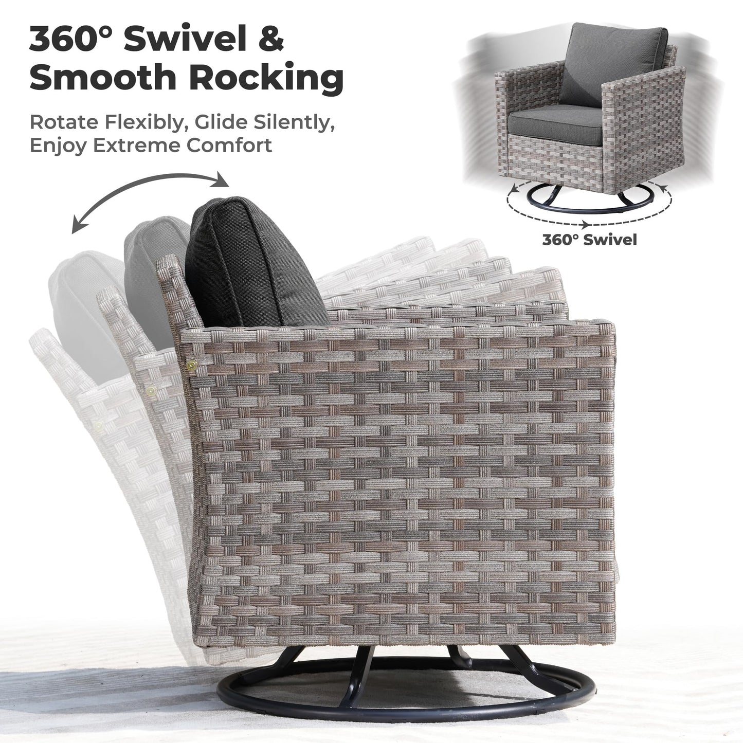 Ovios 10 Pieces Patio Furniture with 7.68'' Handrails and 30'' Fire Pit Table Rocking Chair