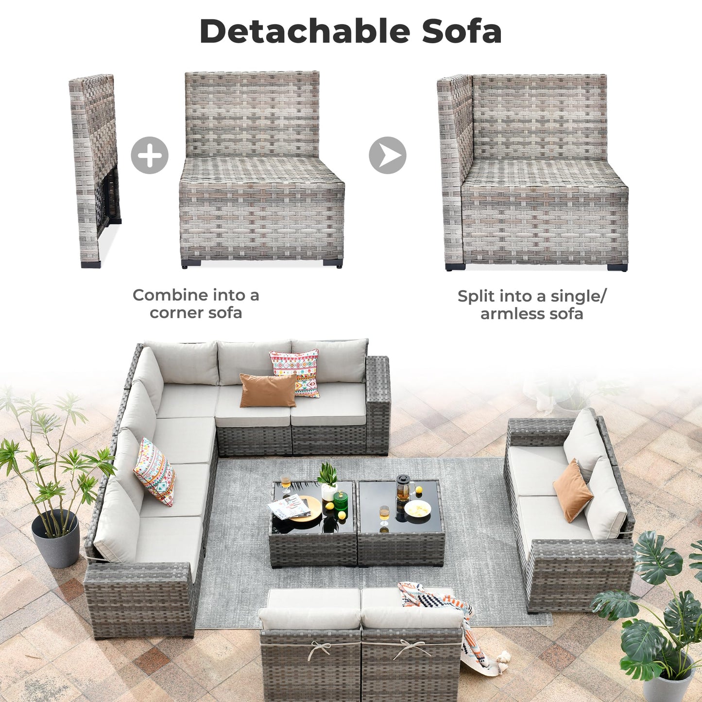 OVIOS 12 Pieces Patio Conversation Set with 7.68'' Broad Handrails