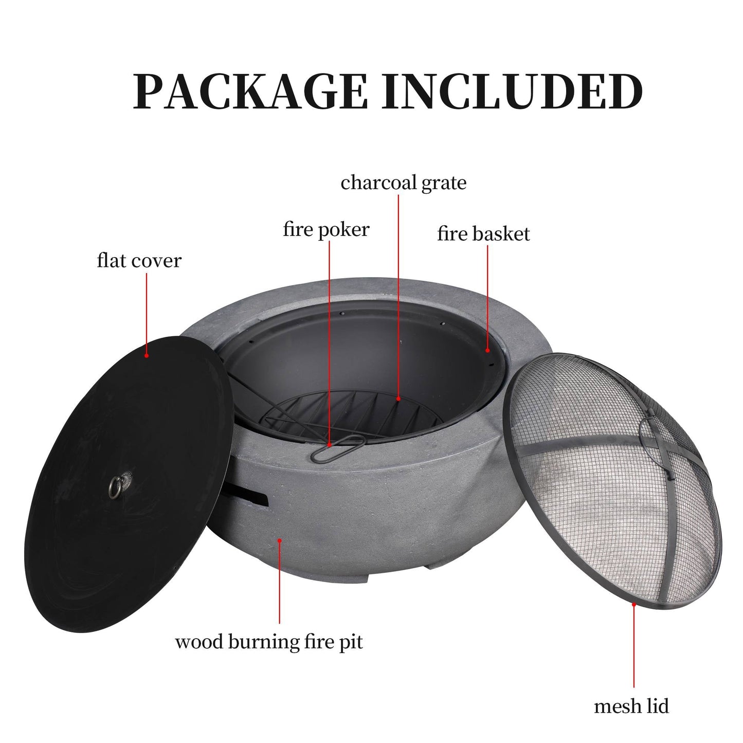 OVIOS 23.62'' Round Magnesium Oxide Wood Burning Fire Pit