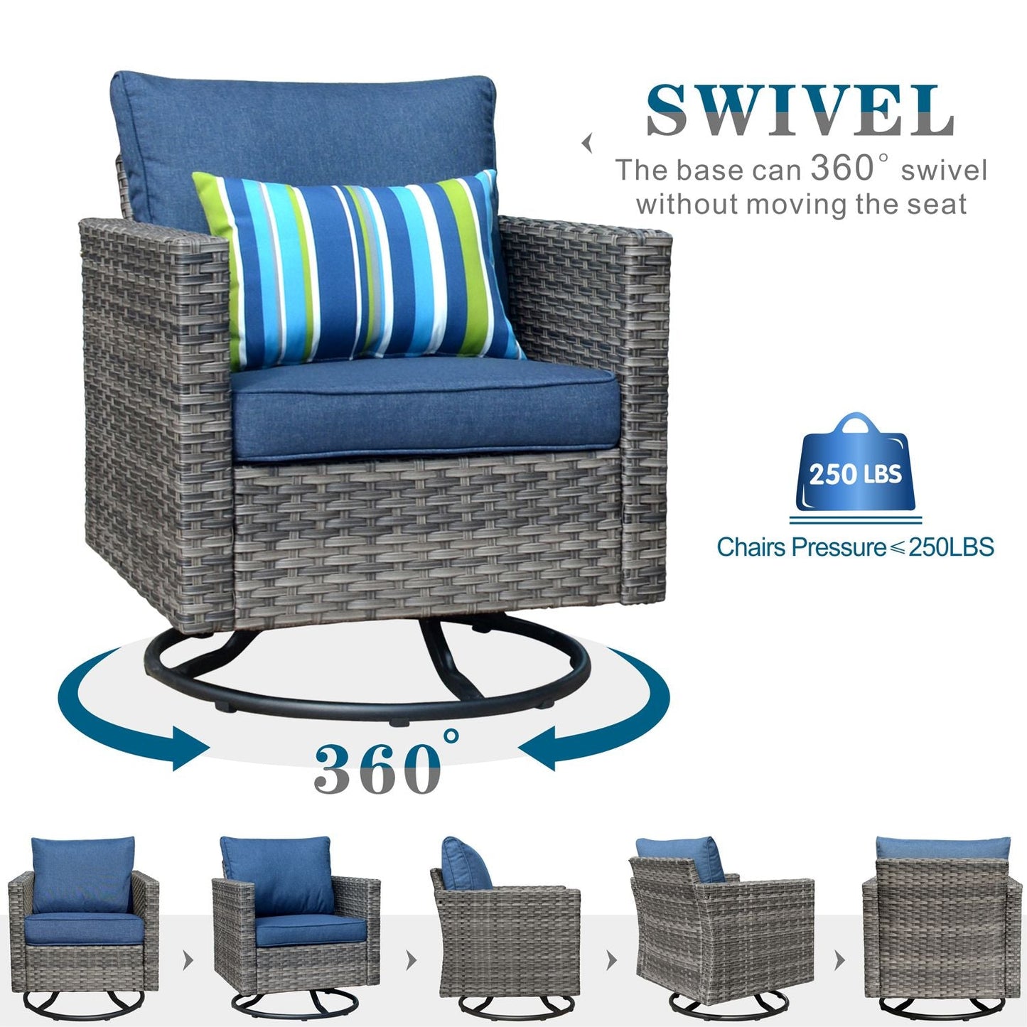 OVIOS Outdoor Sectional Furniture 11-Piece with Rocking Chair and 30'' Fire Pit Table