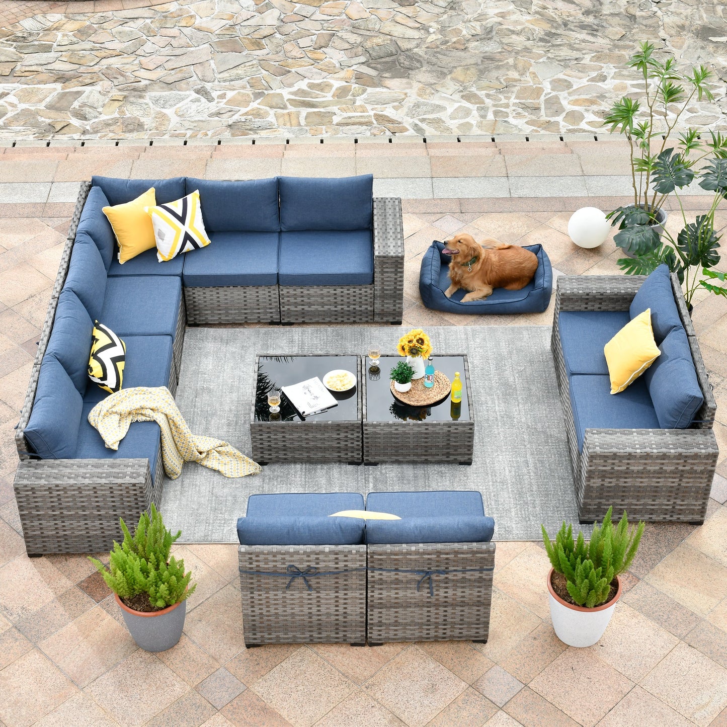 OVIOS 12 Pieces Patio Conversation Set with 7.68'' Broad Handrails